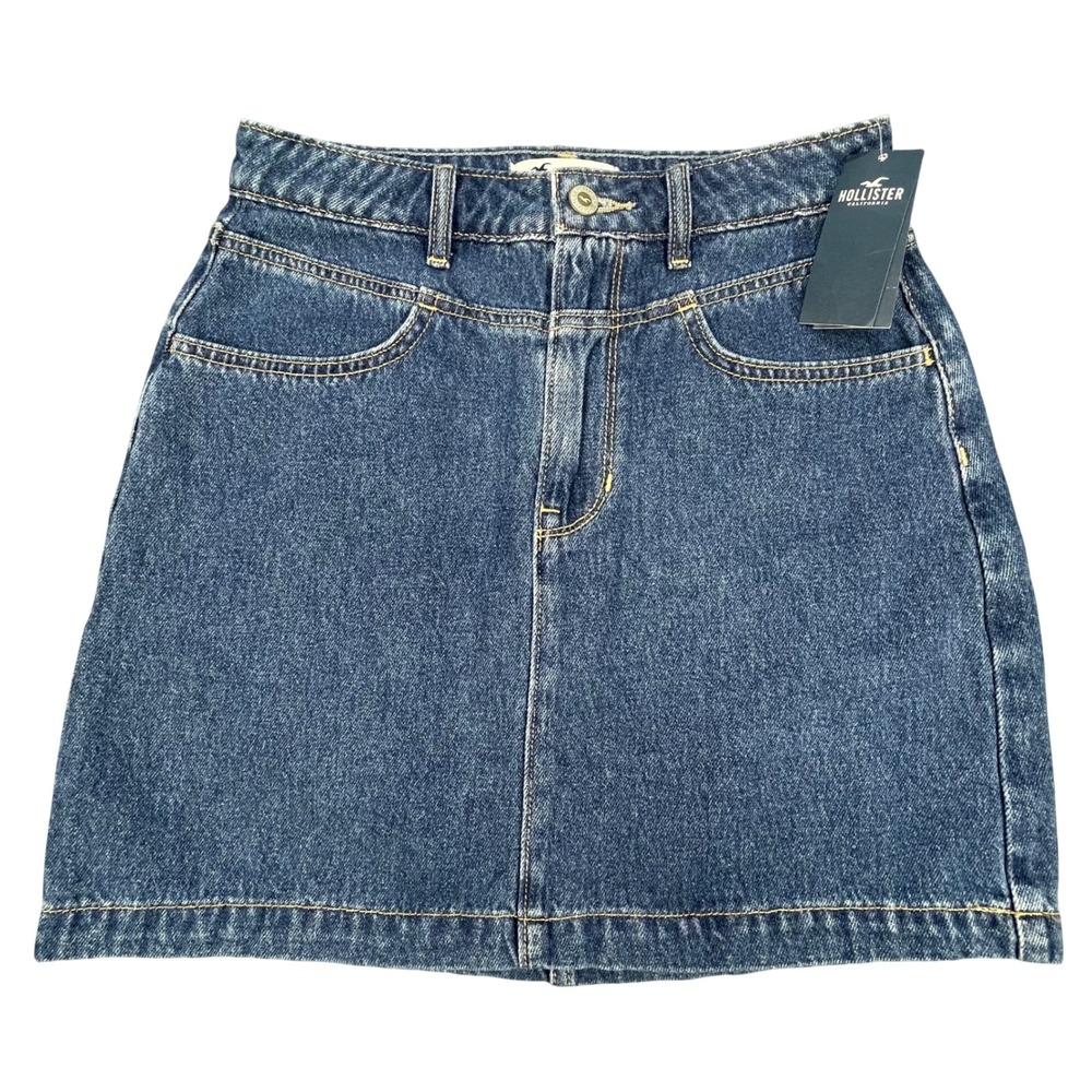 Hollister Blue Denim Mini Skirt Ultra High-Rise A-Line Womens Size 3